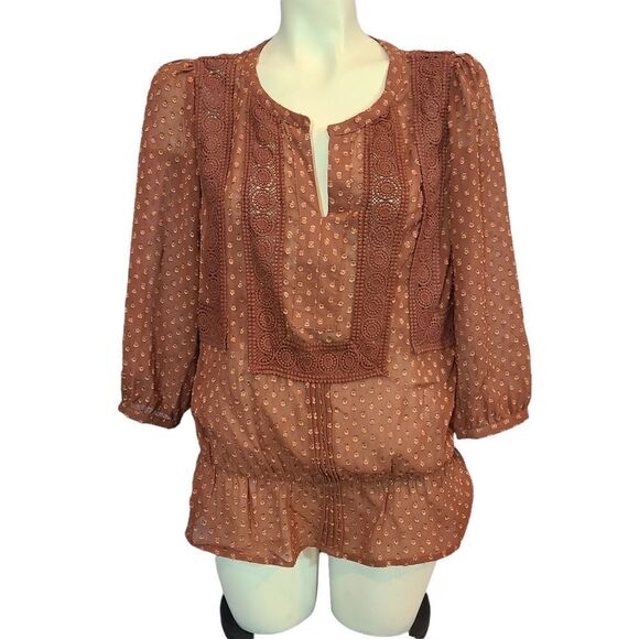 DR2 Rust Orange Peasant Blouse Size Small - Picture 1 of 5